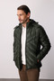 Khaki Standard Fit Hooded Quilted Inflatable Sports Men's Coat - 3