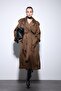 Brown Double-Breasted Suede Look Premium Women's Trench Coat - 6
