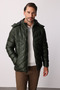 Khaki Standard Fit Hooded Quilted Inflatable Sports Men's Coat