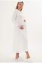 Women's Ecru Special Design Maternity Nightgown with Hidden Nursing Feature - 2