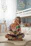Children's Pajama Set - Girl's Beige Color Floral Patterned Transitional Pajama Set - 2