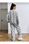 Girl's Gray Hibiscus Flower B Printed Crew Neck Sweatshirt-Gray Loose Fit Tracksuit Set - 2