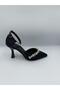 ALLYS Black Satin Women's Shoes with Crystal Stone Details, 9 cm Heel - 5
