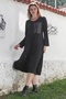 Black Pool Collar Long Sleeve Mesh Detailed Leather Paneled Casual Woven Dress 115 60 - 3