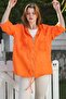 Italian Orange K Hooded Buttoned Long Sleeve Zippered Pocket Mesh Detailed Linen Woven Jacket 75 65 - 6