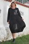 Black Pool Collar Long Sleeve Mesh Detailed Leather Paneled Casual Woven Dress 115 60 - 2