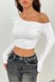 Women's Asymmetrical Neck Long Sleeve Crop T-Shirt White - 5