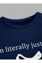 Girl's Navy Blue Crew Neck Just a Girl Printed Sweatshirt- Gray Loose Fit Tracksuit Set - 4