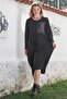 Black Pool Collar Long Sleeve Mesh Detailed Leather Paneled Casual Woven Dress 115 60 - 4