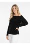 Women's Black Two-Way One-Shoulder Low-Cut Wide-Sleeve Detailed Standard Size Knitwear Sweater - 2