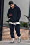 Men's Oversized 3-Thread Ş Fleece-Lined Basic Tracksuit Set