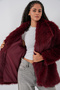 Women's Belted Oversized Fur Coat 9156 - Claret Red - 2
