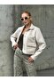 Sevunera Suede Fabric Cream Color Jacket with Button and Pocket Detail - 5