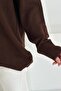 Women's Brown V-Neck Standard Size Oversize Basic Knitwear Sweater - 5