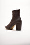 Women's Lace-Up Zippered Pointed Toe Thick Heeled Boots Vorena Brown Skin - 5