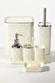 7 Piece Patterned Square Click Lid White Silver Bathroom Set, Volume: 8 Liters