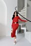 Red Buttoned Dress with Elastic Waist Detail - 3