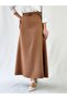 Belt Detail Maxi Size Loose Camel Woven Skirt - 3