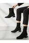 Women's Black Suede Plain 3 cm Heeled Waterproof Long Boots Nk1156