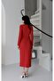 Red Buttoned Dress with Elastic Waist Detail - 5