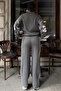 Women's Sporty Chic Knit Tracksuit Set Gray – Zippered Top, Wide-Leg Bottom - 6