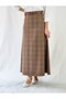 Belt Detail Maxi Size Loose Orange Plaid Woven Skirt - 2