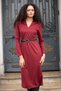 Women's Suede Textured Lightweight Stretchy Fabric V-Neck Long Sleeve Slit Leather Belted Below Knee Length Dress-Bord - 3