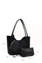 Black Suede Shk108 Women's Hand and Shoulder Bag with Snap Fasteners, Faux Leather Wallet and Makeup Bag - 2