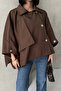 Black Batwing Sleeve Detail Collared Buttoned Comfortable Fit Oversized Midi Length Trench Coat - 5