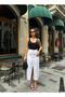 Women's White Front Slit Detail Linen Skirt with Cut-Out Hem