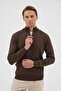 Half Fisherman Zippered Woolen Brown Knitwear Sweater - 5