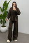 Women's Brown Waist Tassel Lace-Up Detailed Cardigan Pants Two-Piece Knitwear Set - 8