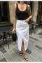 Women's White Front Slit Detail Linen Skirt with Cut-Out Hem - 3