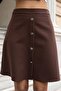 Women's High Waist Buttoned Front Knee Length Lightweight Stretchy Fabric A-Line Skirt-Brown - 6
