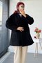 Premium Belted Double-Breasted Collar Felt Coat – Black - 4