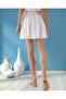Women's Regular Fit White Elastic Waist Lace-Up Self-Textured Cotton Mini Skirt - 4