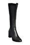 V468213103 Black Genuine Leather Thick Heeled Women's Boots - 6