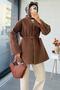 Premium Belted Double-Breasted Collar Felt Coat – Brown