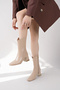 Women's Heeled Winter Boots Square Toe Nut Wrinkled Leather-Look Gold Detailed 6.5 cm Thick Heel - 7
