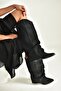 V846846001 Black Nubuck Thick Heeled Bellows Women's Boots