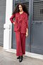 Women's Suede Textured Fabric Collar Capri Sleeve Pocket Flap Blazer Jacket-Burgundy