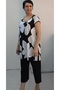 All Black Floral Print Low-Sleeve Cotton Viscose Suit with Six Black Tops and Six Pockets on the Top. - 3
