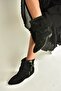 V380518102 Black Suede Flat Sole Zipper Detailed Women's Boots