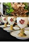 6-Piece Stone-Set Red Rose Brooch-Decorated Gilt-Footed Porcelain Coffee Cup Set 90 ml - 8
