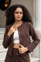 Women's Lightweight Stretchy Fabric Wide Zero Collar with Pocket Flap Long Sleeve Slim Fit Lightweight Short Blazer Jacket-Kahv - 6