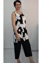 Black and White Floral Print Capri Set with Thick Straps on the Top and Bottom, with Pockets on the Bottom. - 5