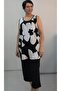 Black and White Floral Print Capri Set with Thick Straps on the Top and Bottom, with Pockets on the Bottom. - 6