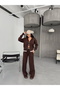 Women's Striped Detail Zippered Cardigan and Pants Knitwear Set - 4