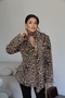 Leopard Patterned Shawl Detailed Lined Premium Design Double-Breasted Fur Coat