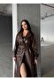 Women's Belted Brown Leather Trench Coat - 2